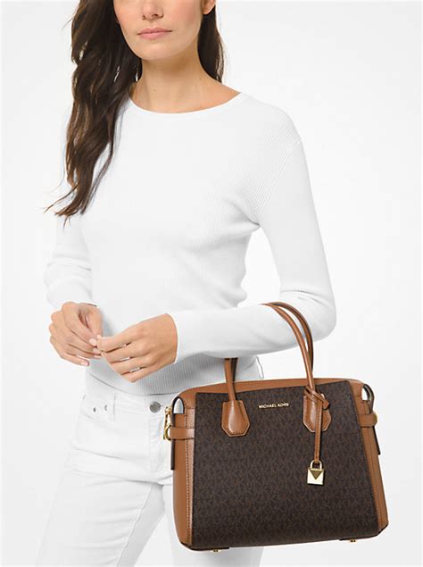 michael kors henkeltasche mercer|Mercer Medium Signature Logo and Leather Belted .